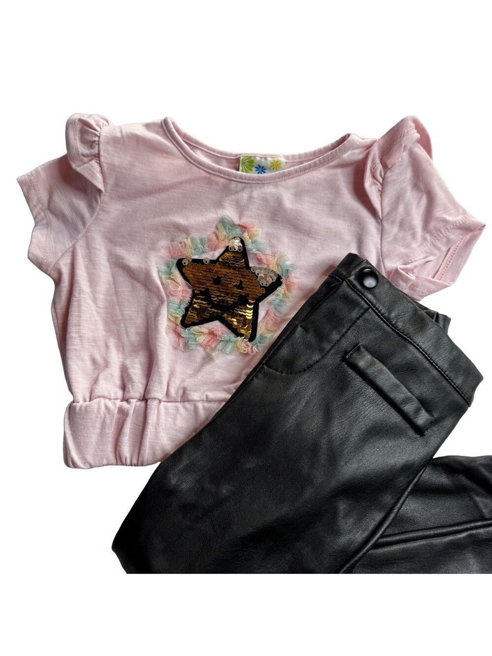 Wonder Nation Faux Leather Pants and Sequin Top Size 4T